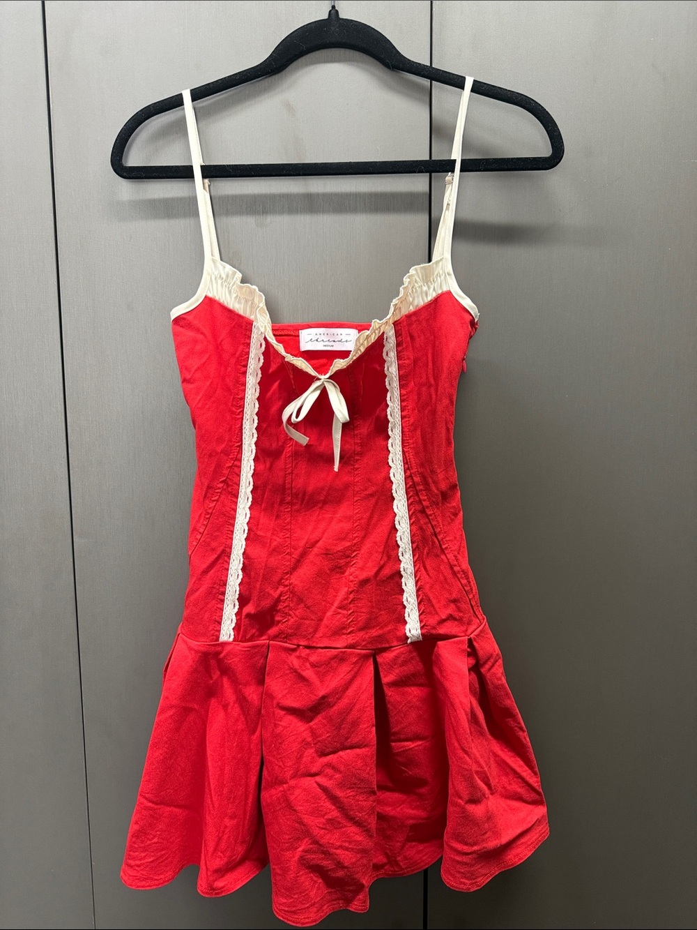 American Threads Red Slip Dress with Cream Trim